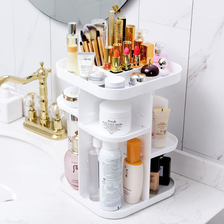 360 Rotating Makeup Organizer, Large Capacity Cosmetic Storage for Bedroom and Bathroom, White