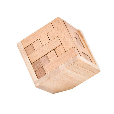 Wooden Brain Teaser Puzzle, 3D Cube Block Puzzle for Adults, 2.75 Inches