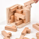 Wooden Brain Teaser Puzzle, 3D Cube Block Puzzle for Adults, 2.75 Inches