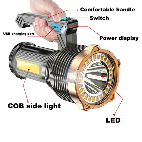 1200 Lumen USB Rechargeable LED Flashlight, Super Bright Hand Torch