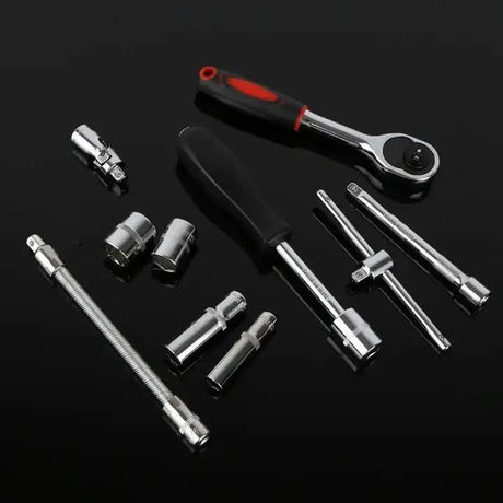 46-Piece 1/4 Inch Drive Socket Wrench Set, Chrome Vanadium Ratchet and Bit Kit, Black Case