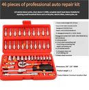 46-Piece 1/4 Inch Drive Socket Wrench Set, Chrome Vanadium Ratchet and Bit Kit, Black Case