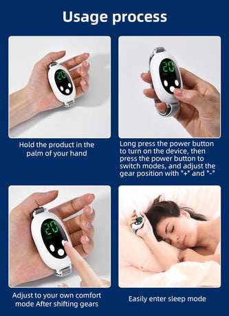 Portable Sleep Aid Device with EMS Pulse, LED Display and Adjustable Wrist Strap, White
