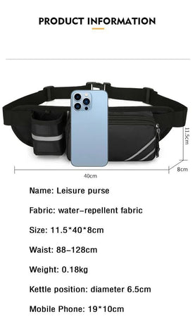 Water-Resistant Running Waist Pack with Bottle Holder, Adjustable Fitness Belt
