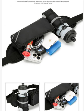Water-Resistant Running Waist Pack with Bottle Holder, Adjustable Fitness Belt