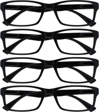 Black Reading Glasses 4-pack Value Designer Style Men Women(+2.00)