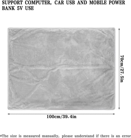 USB Rechargeable Heated Blanket Soft Flannel Grey, 100 x 70 cm