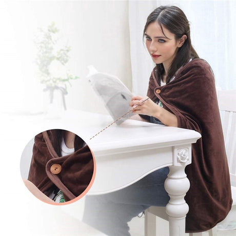 USB Rechargeable Heated Blanket Soft Flannel Brown, 100 x 70 cm