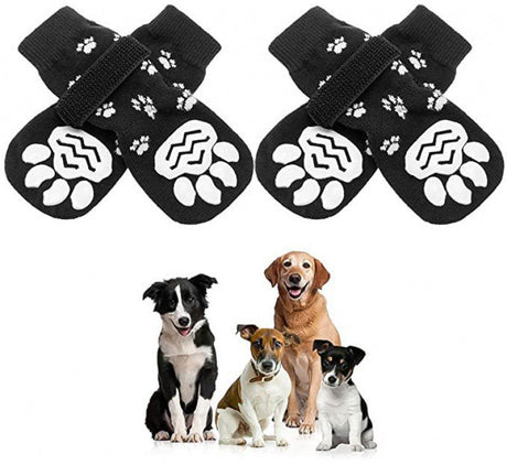 4 Piece Dog Grip Socks Non Slip Adjustable Paw Protection Winter, Size L, 7 x 18.5 cm