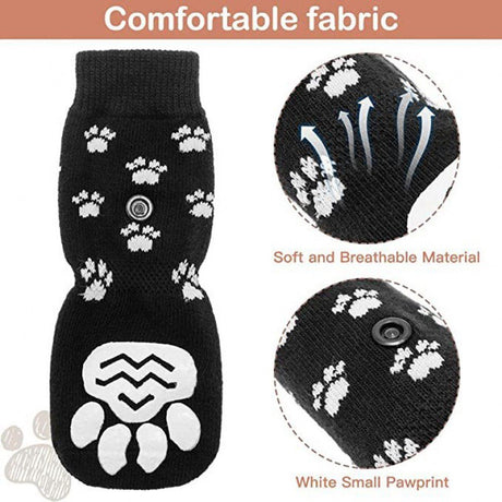 4 Piece Dog Grip Socks Non Slip Adjustable Paw Protection Winter, Size L, 7 x 18.5 cm