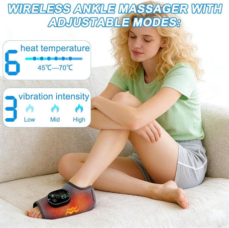 Foot Massager with Heat and Vibration Cordless Rechargeable Compression Wrap Grey