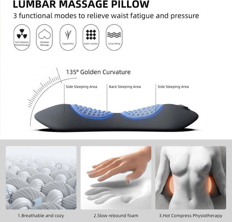 Lumbar Cushion 3 in 1 Massage and Heating Support USB Dark Gray