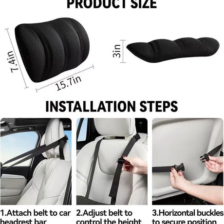Car Lumbar Support Cushion Height Adjustable with Straps Black, 40 x 19 x 8 cm