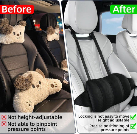 Car Lumbar Support Cushion Height Adjustable with Straps Black, 40 x 19 x 8 cm
