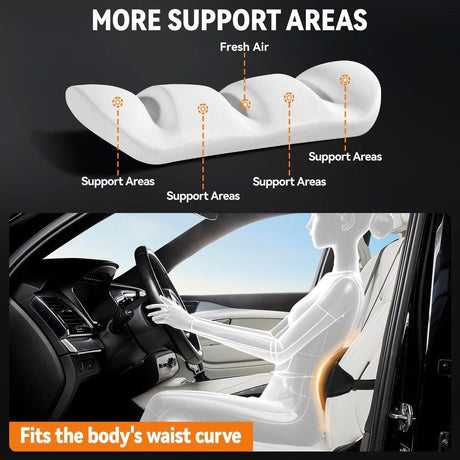 Car Lumbar Support Cushion Height Adjustable with Straps Black, 40 x 19 x 8 cm