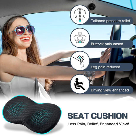 Car Seat Cushion Memory Foam Wedge for Lower Back Support Black, 44 x 23.5 x 9.5 cm