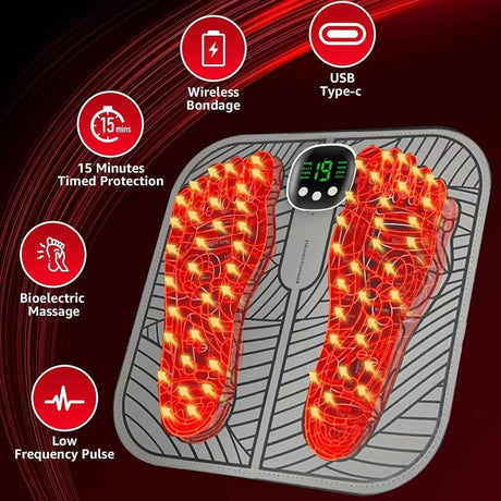 Electric Foot Massager USB Massage Mat with Remote Control Grey, 8 Modes, 19 Levels