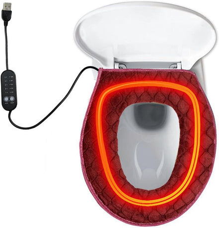 USB Heated Toilet Seat 5 Level Heating with Timer Burgundy