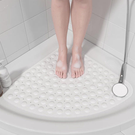 Corner Shower Mat Non Slip with Suction Cups White, 54 x 54 cm