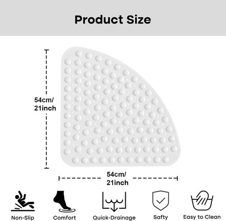Corner Shower Mat Non Slip with Suction Cups White, 54 x 54 cm