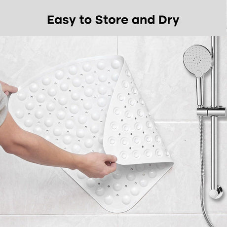 Corner Shower Mat Non Slip with Suction Cups White, 54 x 54 cm