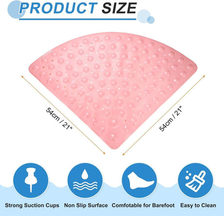 Corner Shower Mat Non Slip with Suction Cups Pink, 54 x 54 cm