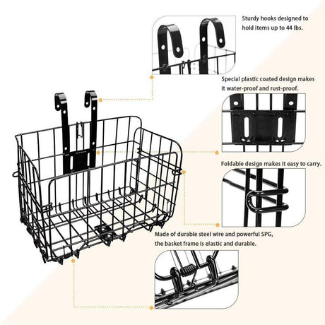Foldable Bicycle Basket Removable Metal Mesh with Quick Release