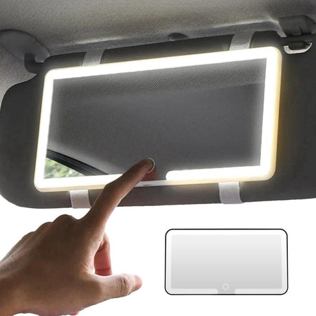 Car Sun Visor Makeup Mirror with LED Rechargeable and Dimmable Black, 3 Brightness Levels