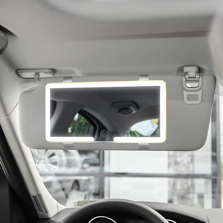 Car Sun Visor Makeup Mirror with LED Rechargeable and Dimmable Black, 3 Brightness Levels