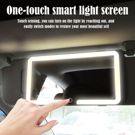 Car Sun Visor Makeup Mirror with LED Rechargeable and Dimmable Black, 3 Brightness Levels