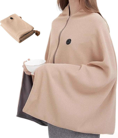 USB Heated Hooded Scarf with Zipper 3 Temperature Settings Apricot, 150 x 80 cm