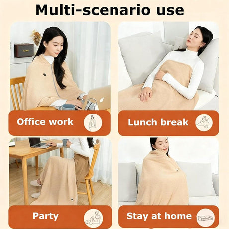 USB Heated Hooded Scarf with Zipper 3 Temperature Settings Apricot, 150 x 80 cm