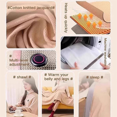 USB Heated Hooded Scarf with Zipper 3 Temperature Settings Apricot, 150 x 80 cm