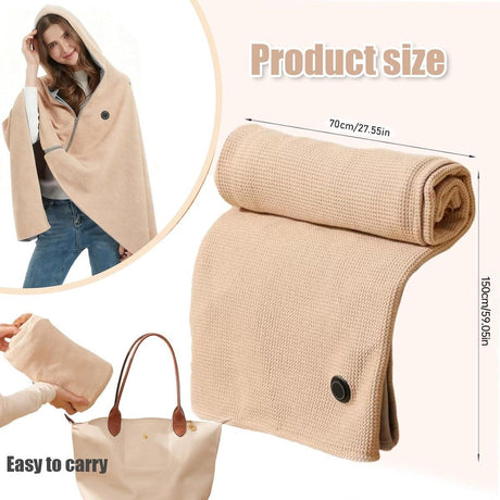 USB Heated Hooded Scarf with Zipper 3 Temperature Settings Apricot, 150 x 80 cm