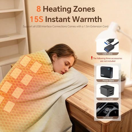 Womens USB Heated Scarf 3 Temperature Settings 8 Heating Zones Washable, 135 x 80 cm