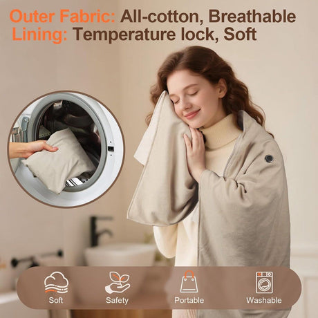 Womens USB Heated Scarf 3 Temperature Settings 8 Heating Zones Washable, 135 x 80 cm