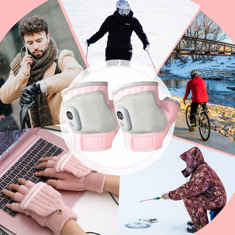 USB Heated Gloves Touchscreen Rechargeable Pink, 15 x 9 cm