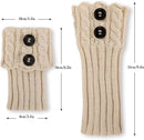 3 Pair Knitted Leg Warmers Button Cable Knit Black Beige White