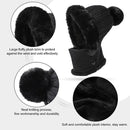 Beanie and Neck Warmer Set Knitted Winter Hat with Pom Pom Black, One Size