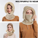 Beanie and Neck Warmer Set Knitted Winter Hat with Pom Pom Black, One Size