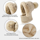 Beanie and Neck Warmer Set Knitted Winter Hat with Pom Pom Black, One Size