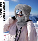 Beanie and Neck Warmer Set Knitted Winter Hat with Pom Pom Grey, One Size