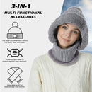 Beanie and Neck Warmer Set Knitted Winter Hat with Pom Pom Grey, One Size