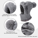 Beanie and Neck Warmer Set Knitted Winter Hat with Pom Pom Grey, One Size