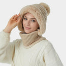 1 Piece Knitted Hat and Neck Warmer Set Fleece Lined Dusty Pink