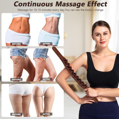 Wooden Massage Roller 31 Bead Gua Sha Lymphatic Drainage Tool Brown, 59 cm