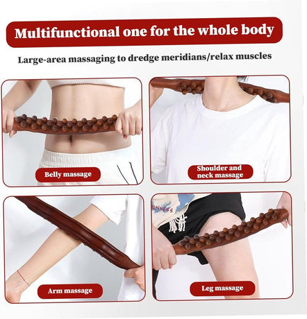 Wooden Massage Roller 31 Bead Gua Sha Lymphatic Drainage Tool Brown, 59 cm