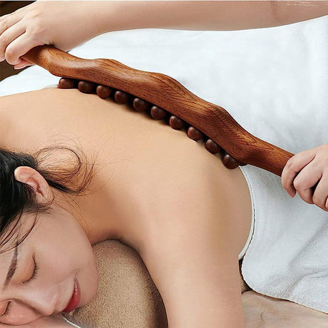 Wooden Massage Roller 31 Bead Gua Sha Lymphatic Drainage Tool Brown, 59 cm