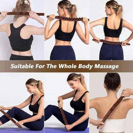 Wooden Massage Roller 31 Bead Gua Sha Lymphatic Drainage Tool Brown, 59 cm