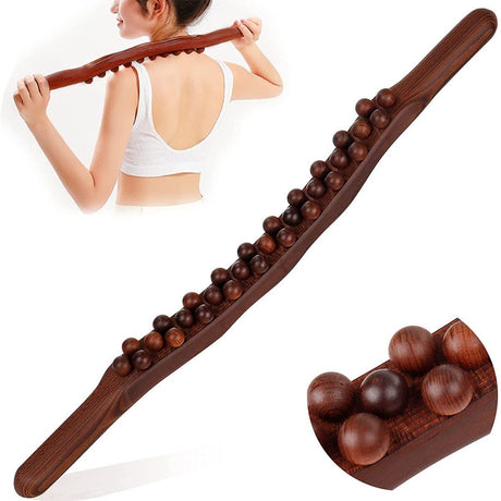 Wooden Massage Roller 31 Bead Gua Sha Lymphatic Drainage Tool Brown, 59 cm